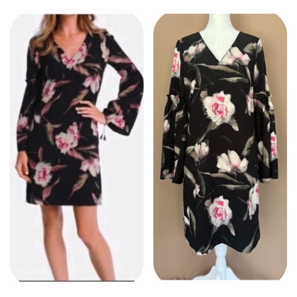 {White House Black Market} Floral Shift Dress in Black - Women's 6